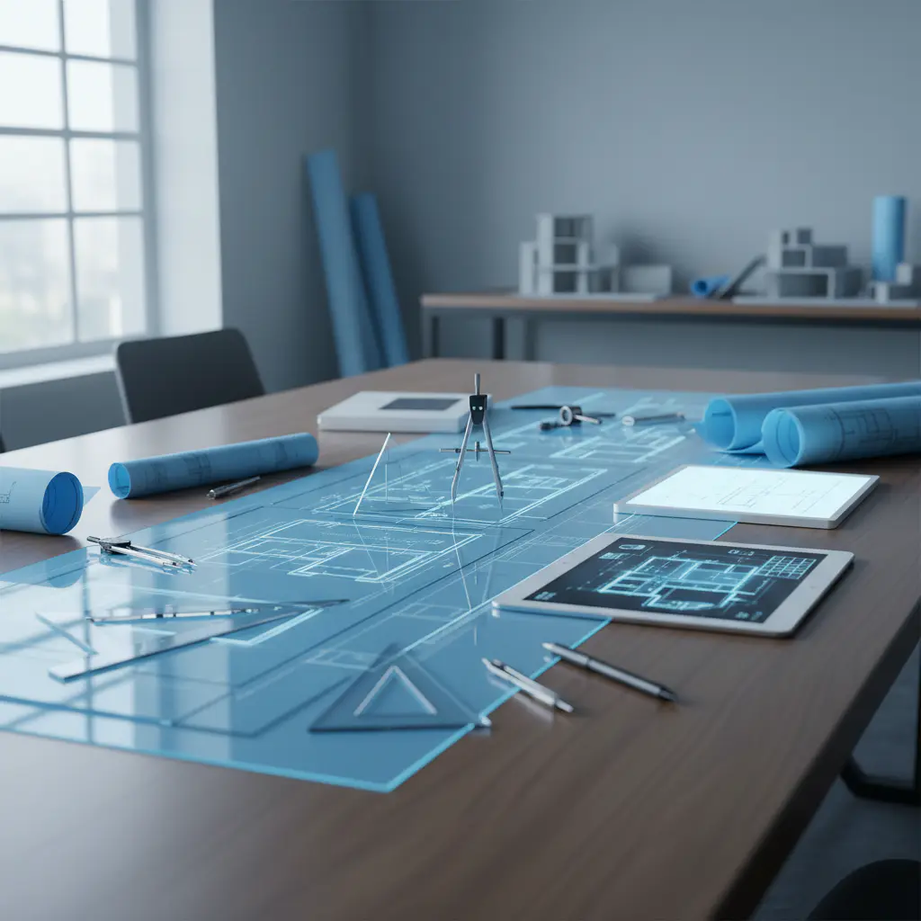 Blueprints on table