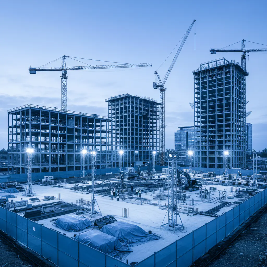 Modern construction site with blue tones